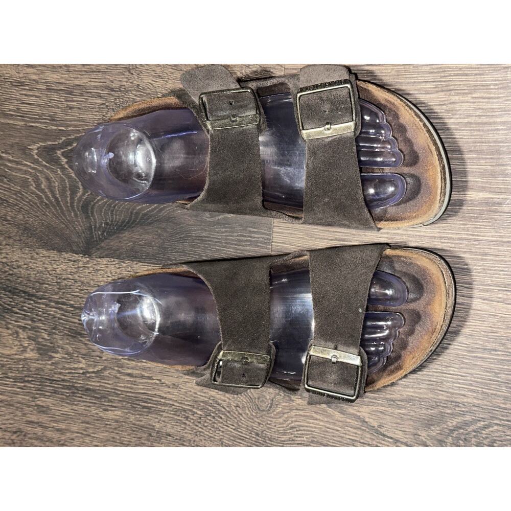 Birkenstock Arizona Birkibuc Gray Leather Shoes Sandals Rubber Sole Sz 38 US 7 - Picture 4 of 11